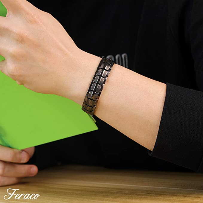 Gray Double Row Magnets Titanium Steel Magnetic Bracelet