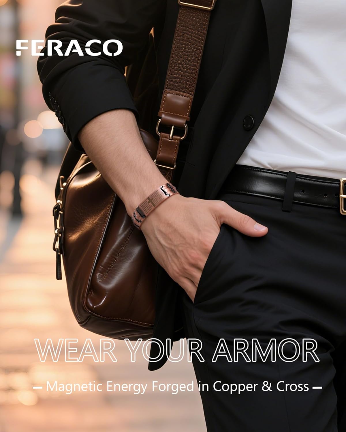 Feraco Copper Cross Bracelet for Men,Magnetic Therapy Bracelet Copper Jewelry with Powerful 3800 Gauss Magnets