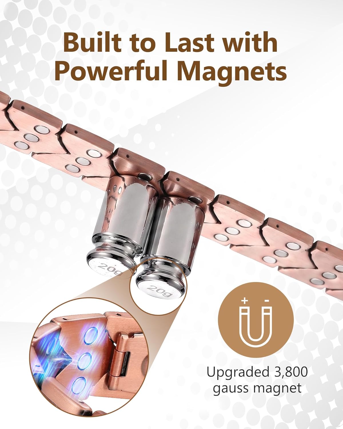 Feraco Magnetic Copper Bracelet for Men 99.99% Pure Copper Bracelets,Men's Cooper Jewelry with 3800 Gauss Magnets