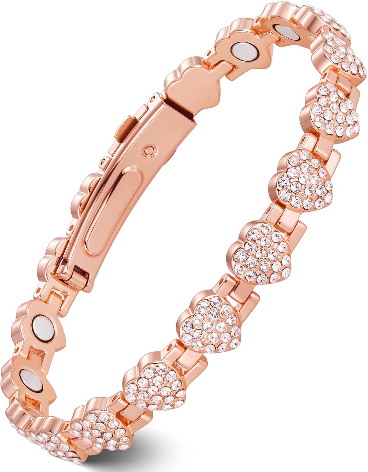 Feraco Copper Bracelets for Women, Ultra Strength Magnetic Bracelet with 3800 Gauss Neodymium Magnets & Dazzling Cubic Zirconia, 99.99% Pure Copper Jewelry Gift, Heart Shape
