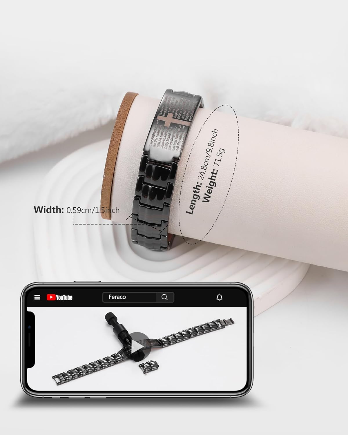 Feraco Copper Cross Bracelet for Men,Magnetic Therapy Bracelet Copper Jewelry with Powerful 3800 Gauss Magnets