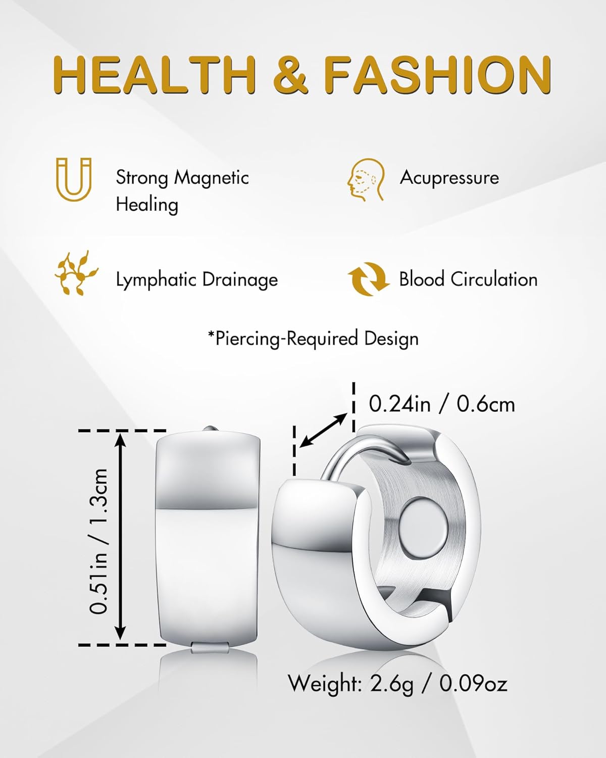 Feraco Magnetic Hoop Earrings for Women with 3500 Gauss Neodymium Magnet, 316L Stainless Steel Magnetic Therapy Jewelry, Ear Acupuncture