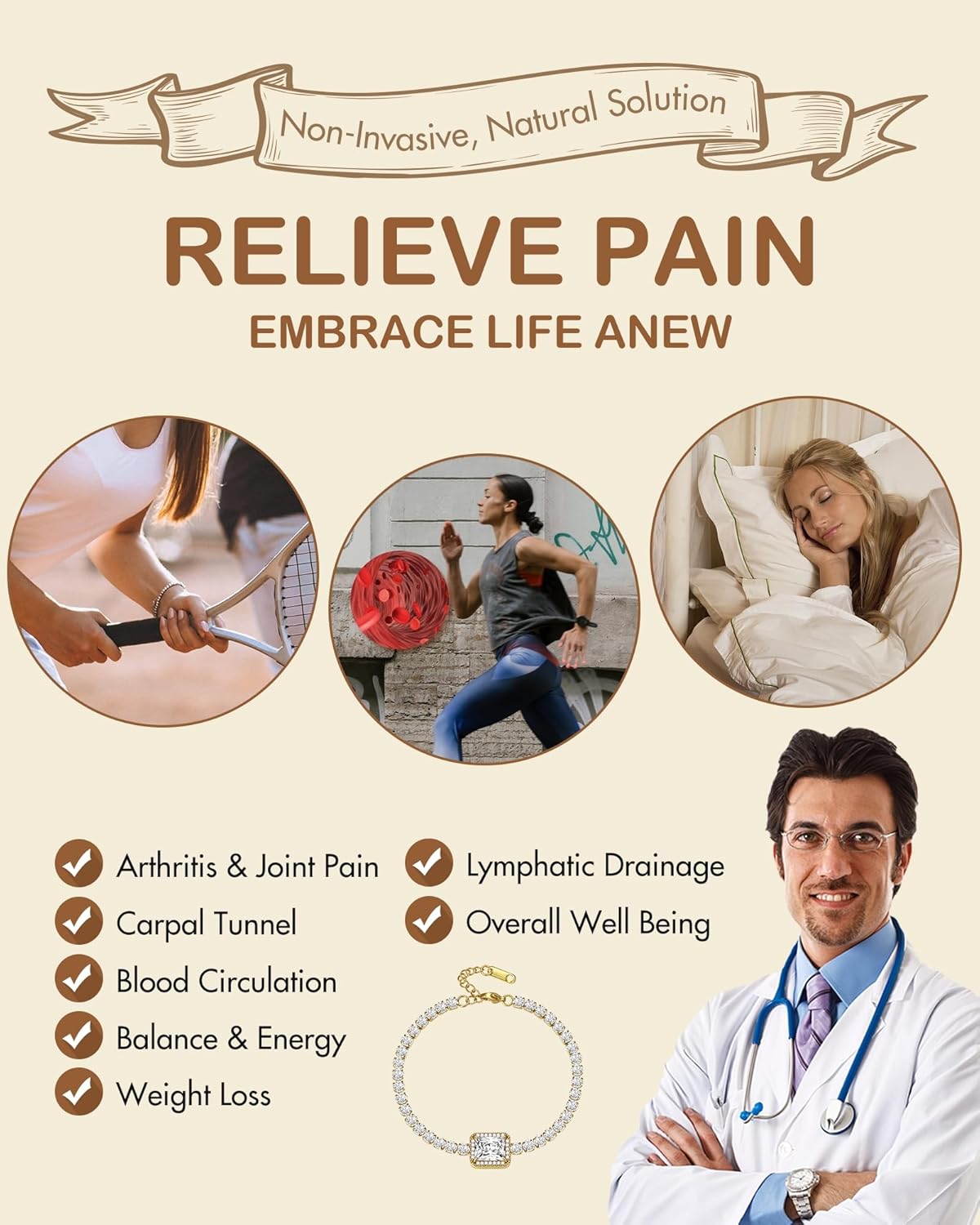 Feraco Magnetic Bracelets for Women, Stainless Steel Dainty Tennis Bracelet with 4PCS 3800 Gauss Neodymium Magnets & AAA+ Cubic Zirconia, Lobster Claw