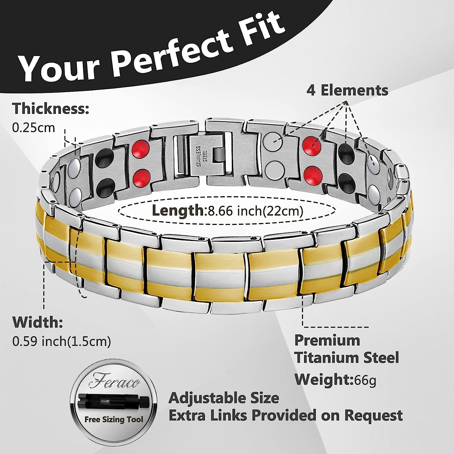 Germanium Infrared negative ion 4 Elements magnetic bracelet