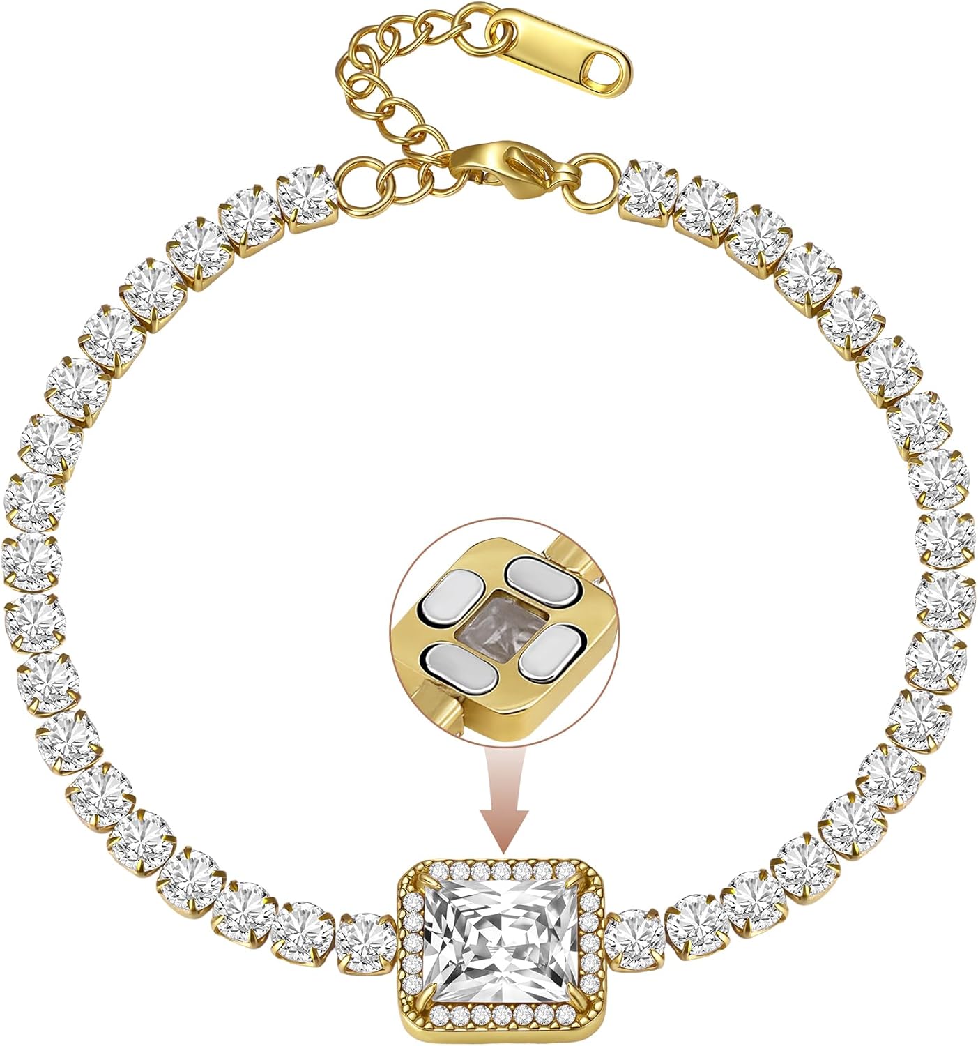 Feraco Magnetic Bracelets for Women, Stainless Steel Dainty Tennis Bracelet with 4PCS 3800 Gauss Neodymium Magnets & AAA+ Cubic Zirconia, Lobster Claw