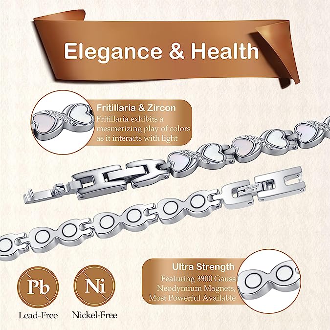 Titanium Steel Magnetic Bracelets with Natural Fritillaria for Women