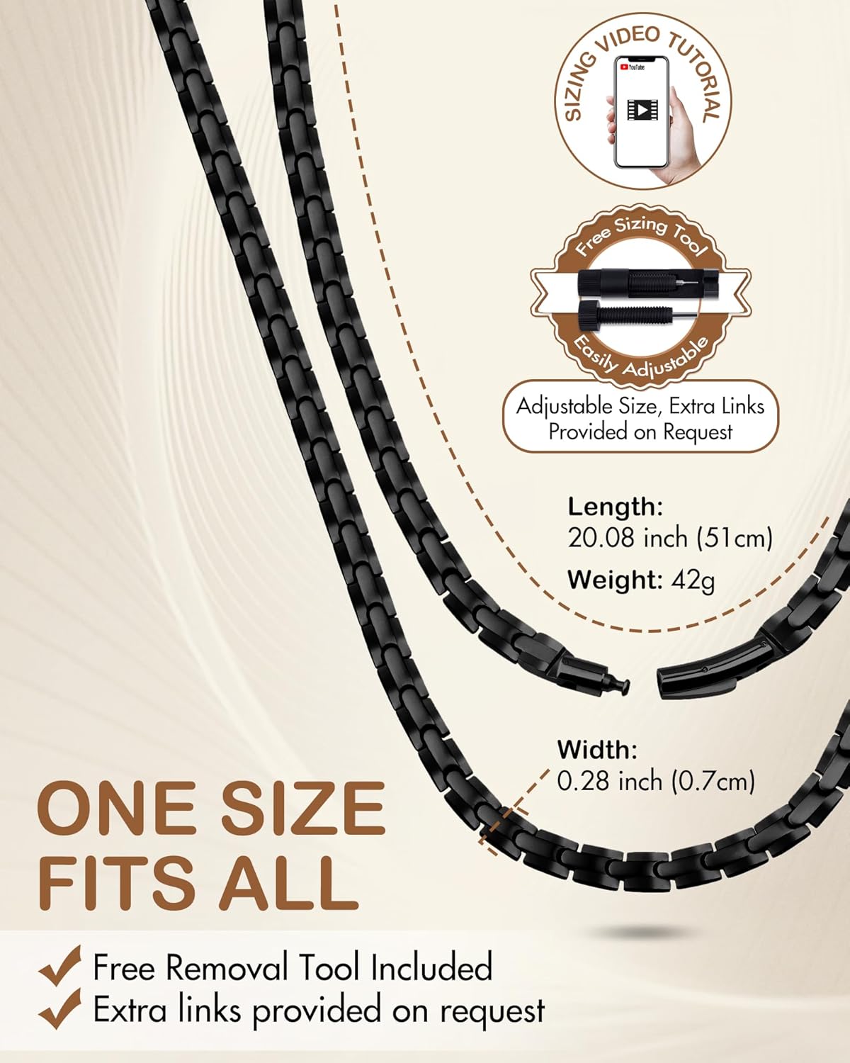 Feraco Magnetic Necklace for Men Women, Titanium Stainless Steel Magnetic Chain with Ultra Strength Neodymium Magnets, Black Jewelry Gift, Adjustable