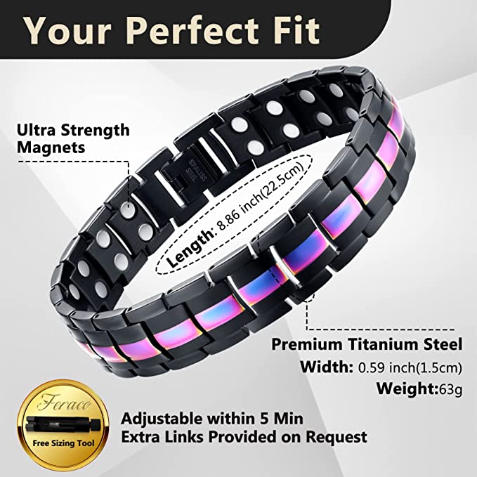 Black & Violet Double Row Magnets Titanium Steel Magnetic Bracelet