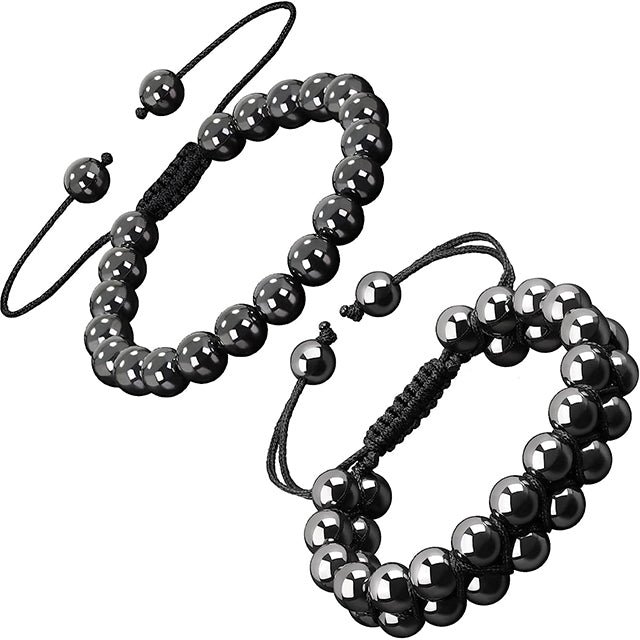 2PCS Hematite Magnets Bracelets for Men Women