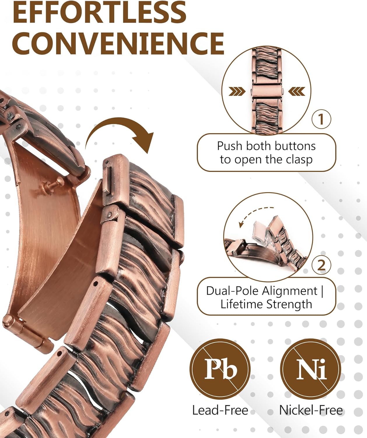 Feraco Copper Bracelet for Men,3X Strength Magnetic Cooper Bracelets with 3800 Gauss, Men's 99.99% Pure Copper Jewelry
