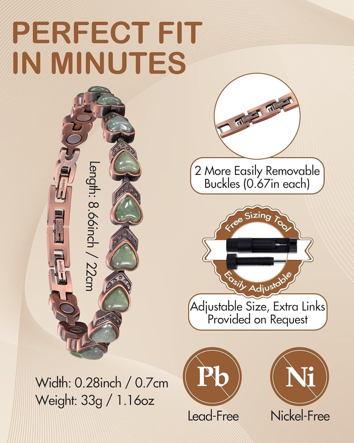 Feraco Pure Copper Bracelets for Women, Ultra Strength Magnetic Bracelet with 3800 Gauss Magnets & Natural Turquoise & Stones, Adjustable, Jewelry Gift