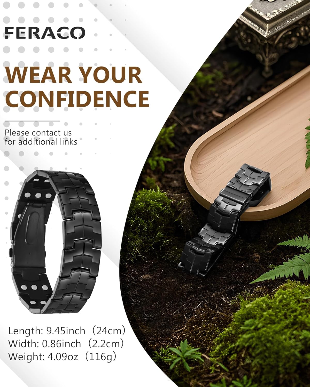 Feraco 3X Strength Magnetic Therapy Bracelets for Men,Titanium Steel Bracelets with 3800 Gauss Magnets