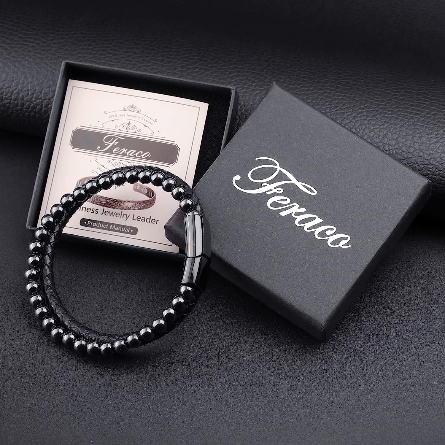 Double Layer Braided Leather Hematite Beaded Bracelets Magnetic Bracelet