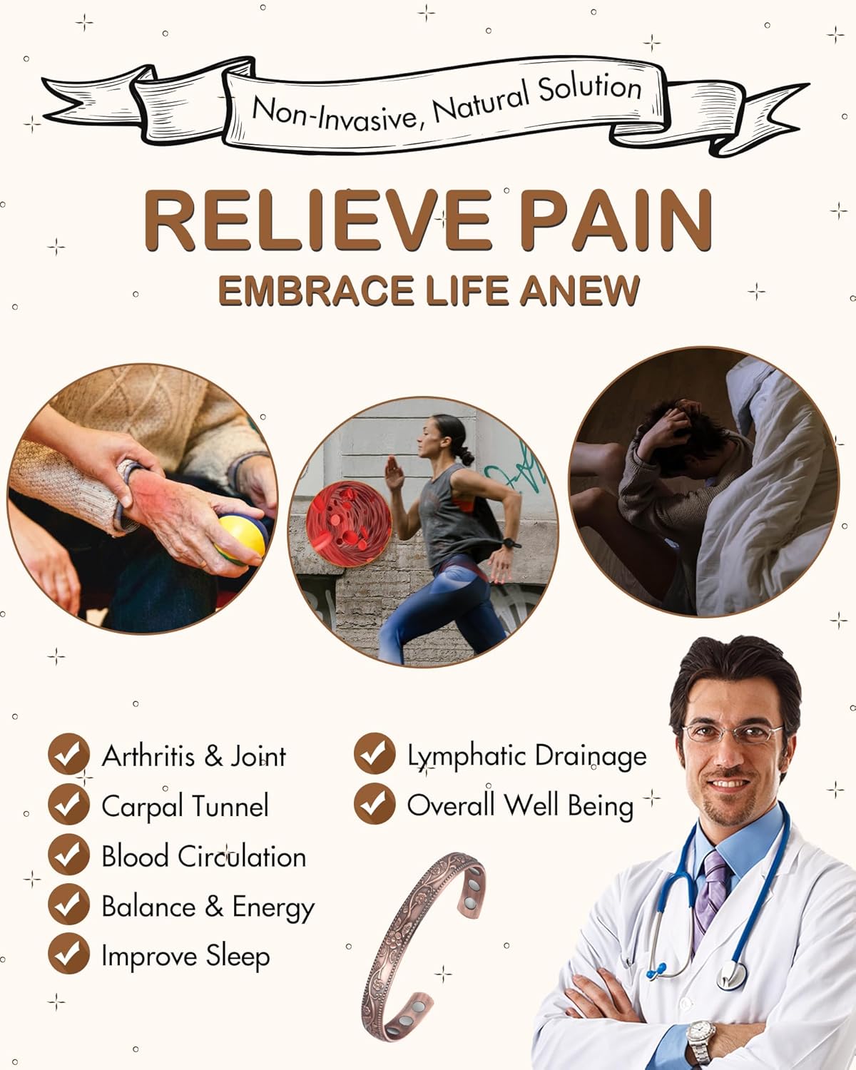 Feraco Copper Bracelet for Women, Ultra Strength Magnetic Bracelets, 99.99% Pure Copper Cuff Bangle with 3500 Gauss Neodymium Magnets, Adjustable with Gift Card