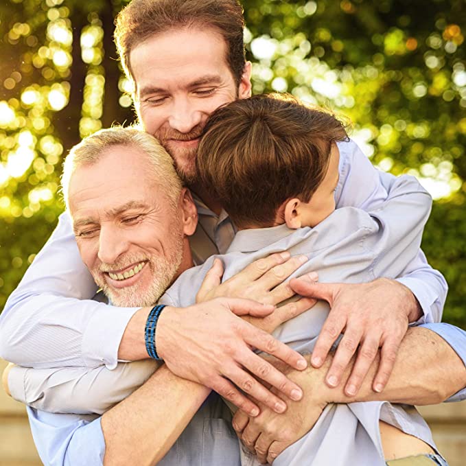 Black & 2 Blue Line Double Row Magnets Titanium Steel Magnetic Bracelet