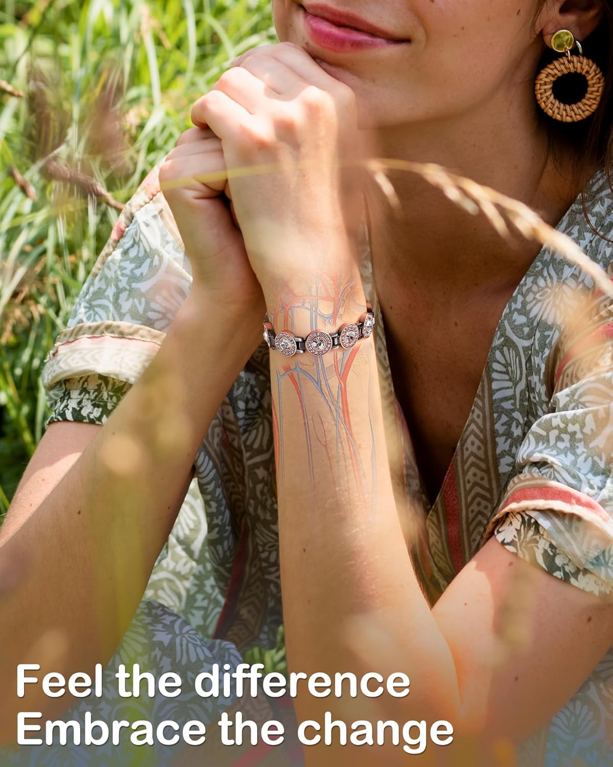 Feraco Pure Copper Bracelets for Women, 4X Ultra Strength Magnetic Bracelet with 3800 Gauss Neodymium Magnets & Dazzling Austrian Cut Crystals, Adjustable Jewelry Gift