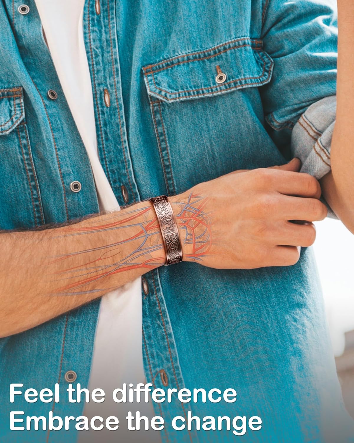 Feraco Copper Bracelet for Men, 5X Ultra Strength Magnetic Cuff Bangle with 5000 Gauss Neodymium Magnets, 99.99% Pure Copper Jewelry Gift, Adjustable