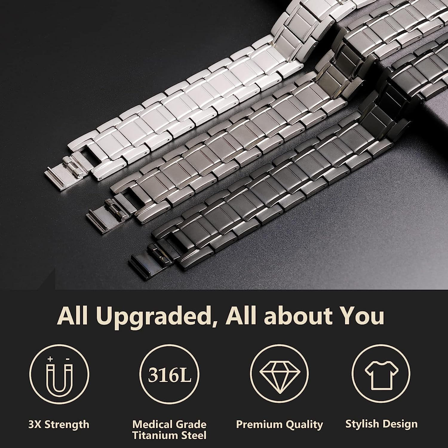 3x Titanium Steel Magnetic Bracelet for Men