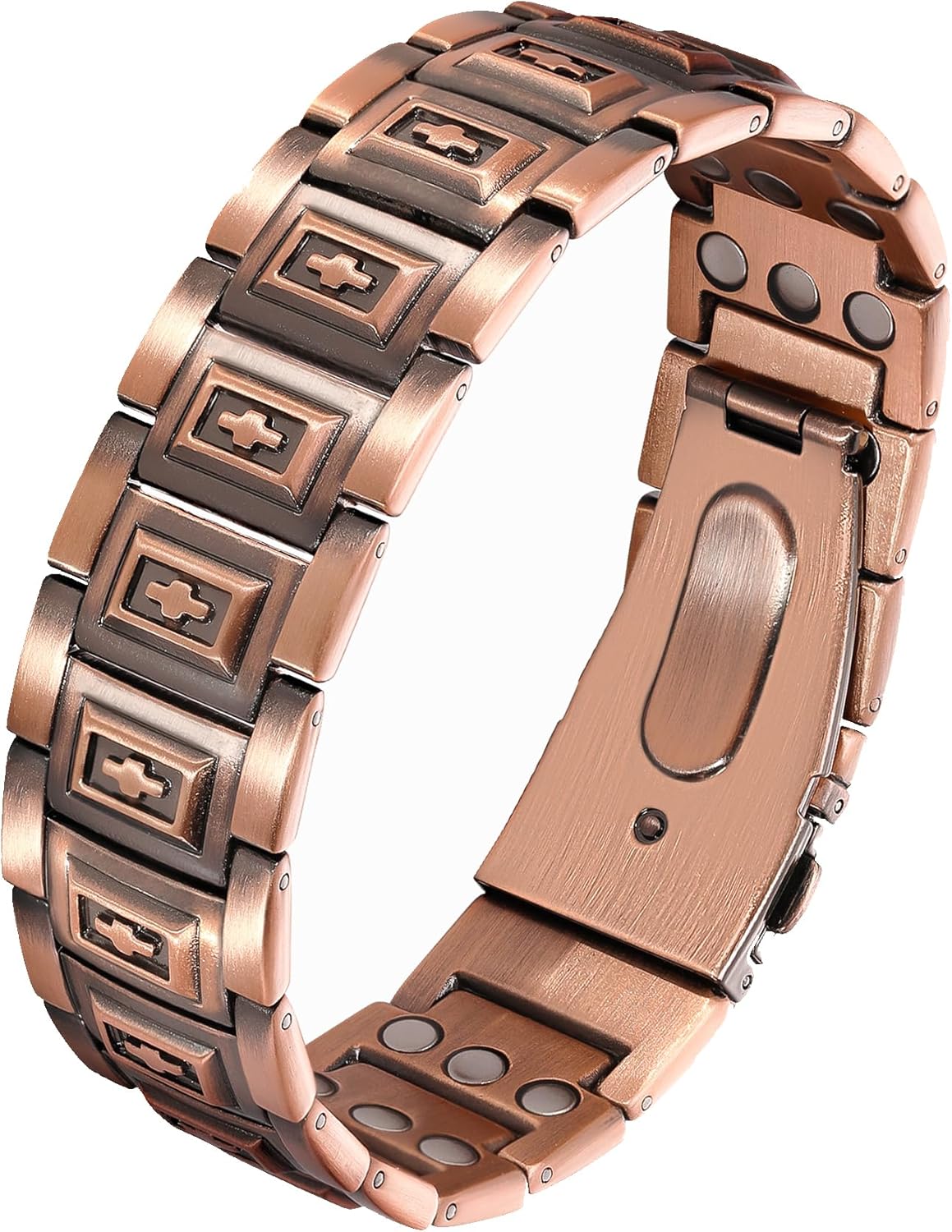 Feraco 3X Strength Copper Magnetic Cross Bracelet for Men - 99.99% Pure Copper with 3800 Gauss Magnets,Gifts for Him
