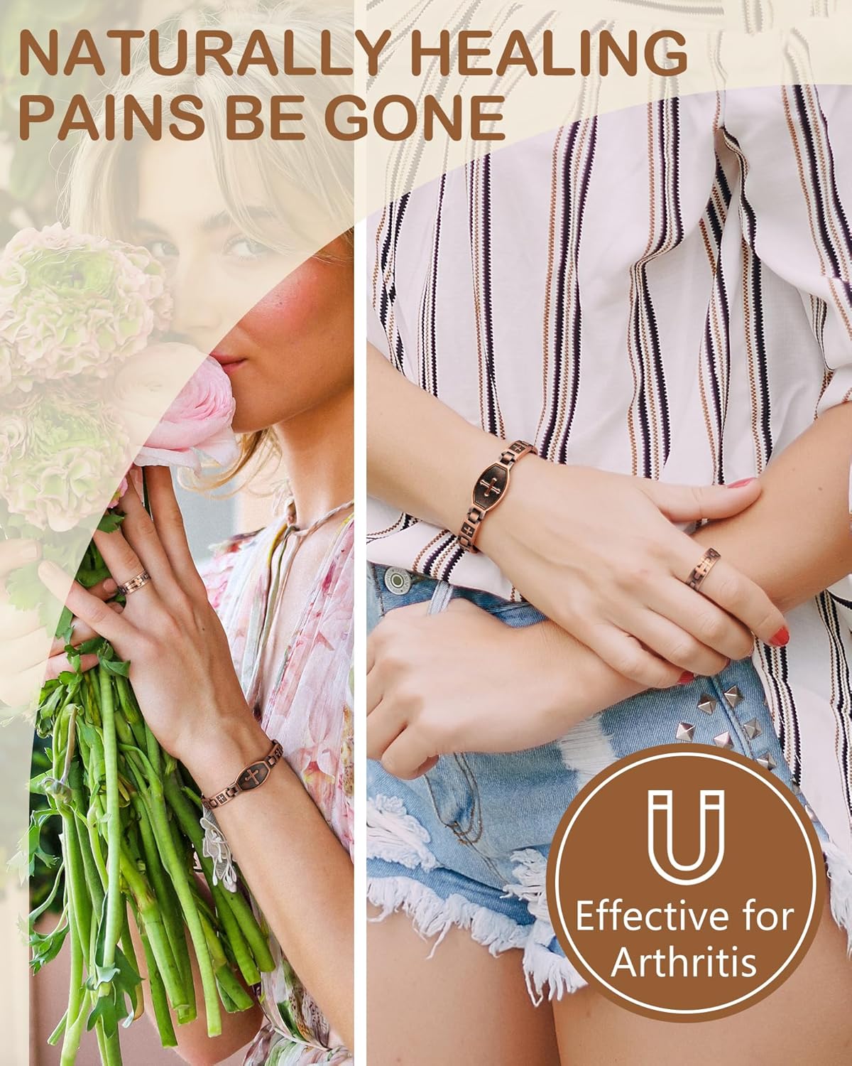 Feraco Copper Bracelets for Women, 99.99% Pure Copper Magnetic Bracelets with Effective Neodymium Magnets, Adjustable Jewelry Gift with Sizing Tool