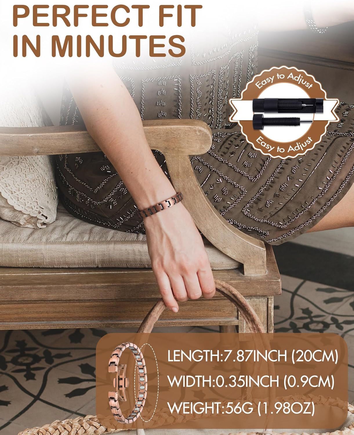 Feraco Pure Copper Bracelets for Women, 5X Ultra Strength Magnetic Bracelet with 5000 Gauss Neodymium Magnets & Upgraded Butterfly Clasp, Adjustable Jewelry Gift