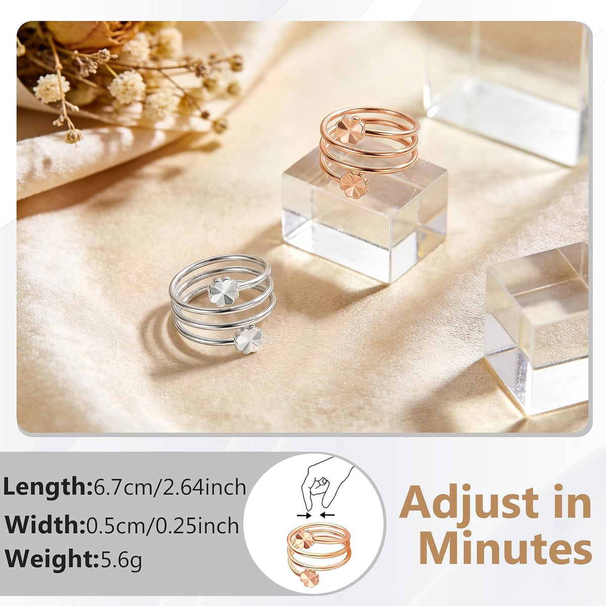 Feraco 2PCS Pure Copper Magnetic Rings for Women with Magnets,Jewelry