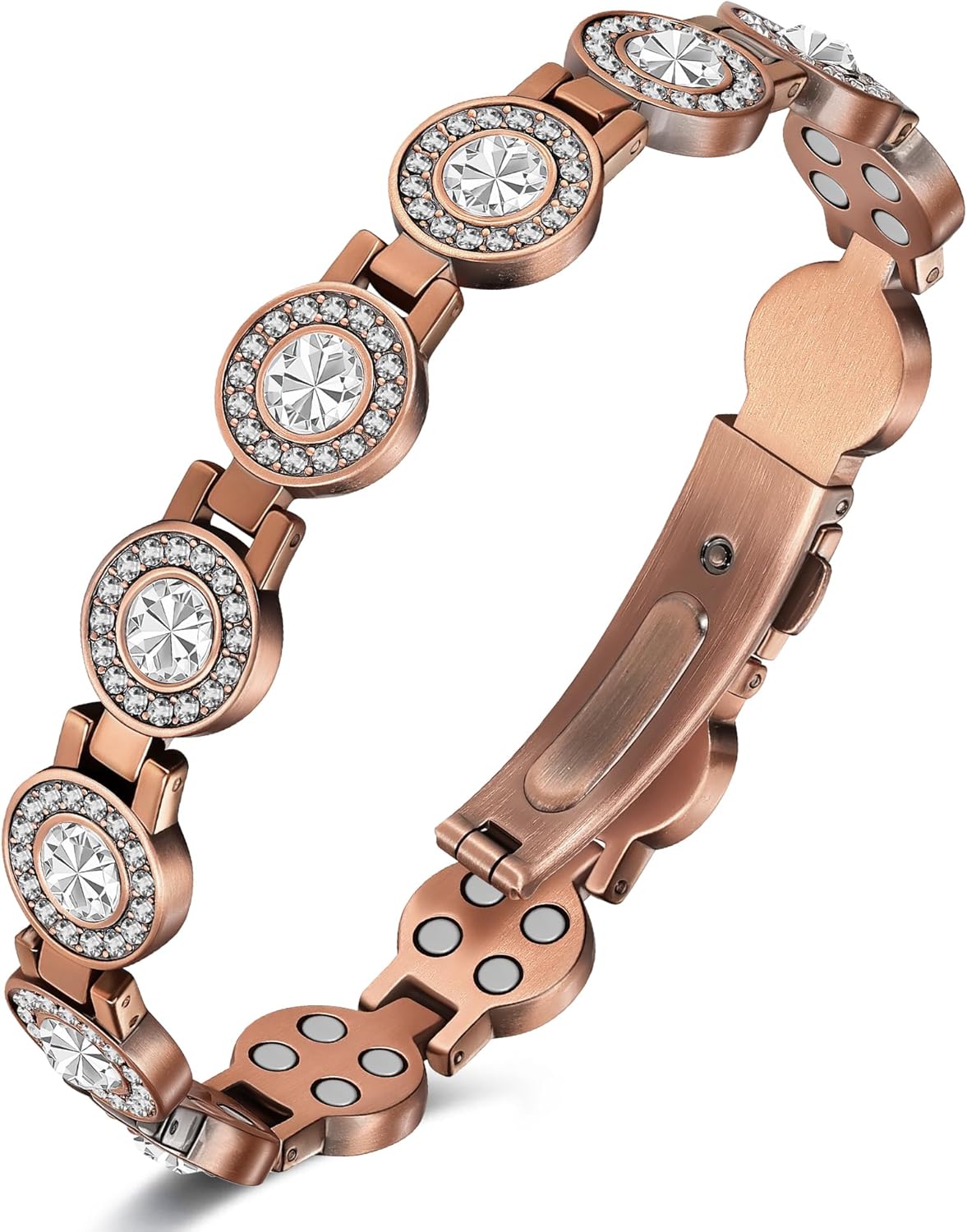 Feraco Pure Copper Bracelets for Women, 4X Ultra Strength Magnetic Bracelet with 3800 Gauss Neodymium Magnets & Dazzling Austrian Cut Crystals, Adjustable Jewelry Gift
