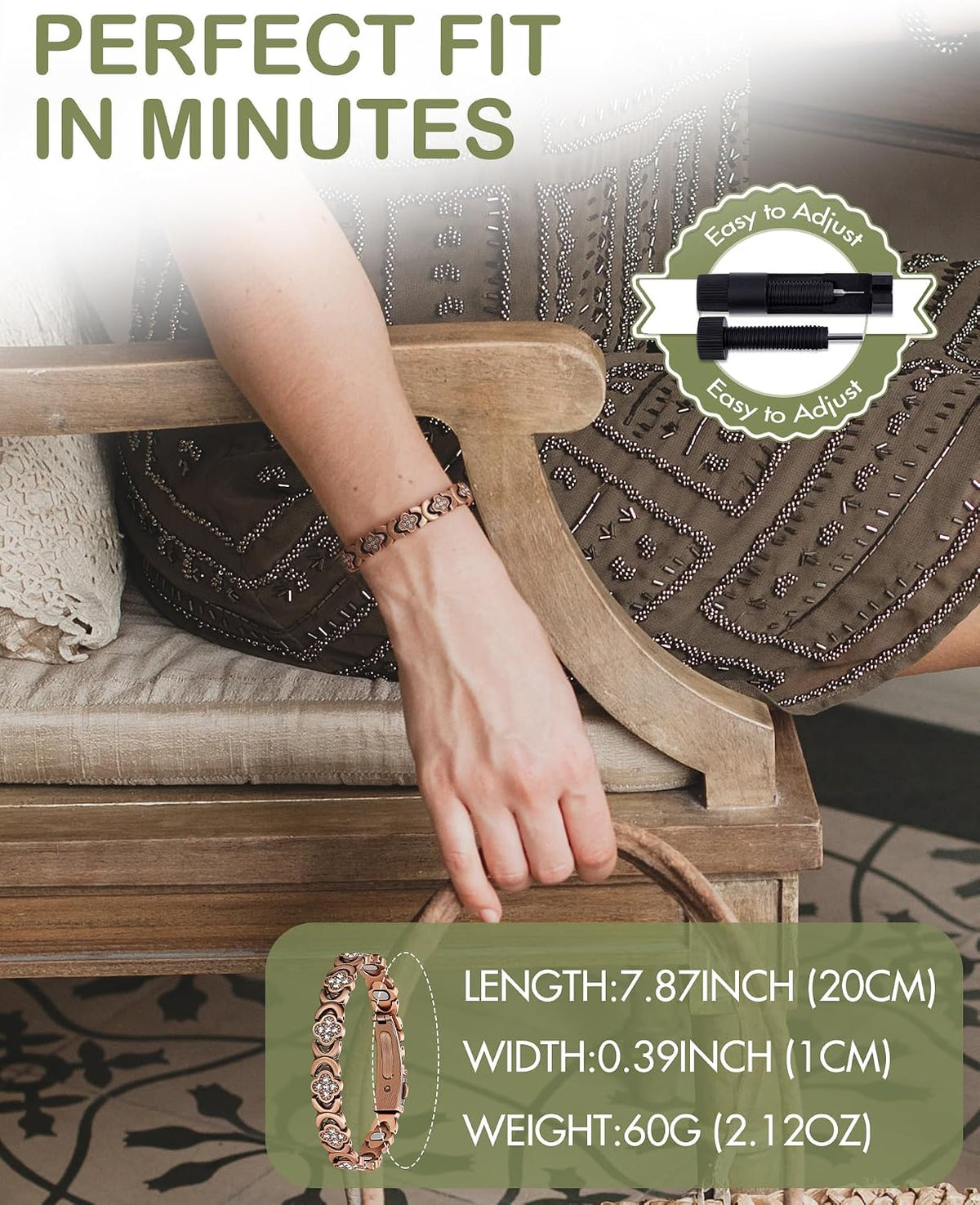 Feraco Pure Copper Bracelets for Women, Ultra 5X Strength Magnetic Bracelet with 5000 Gauss Neodymium Magnets