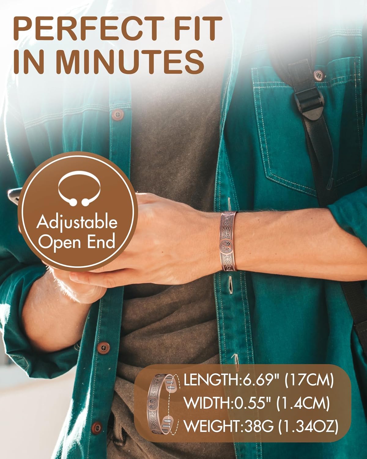 Feraco Copper Bracelet for Men, 5X Ultra Strength Magnetic Cuff Bangle with 5000 Gauss Neodymium Magnets, 99.99% Pure Copper Jewelry Gift, Adjustable