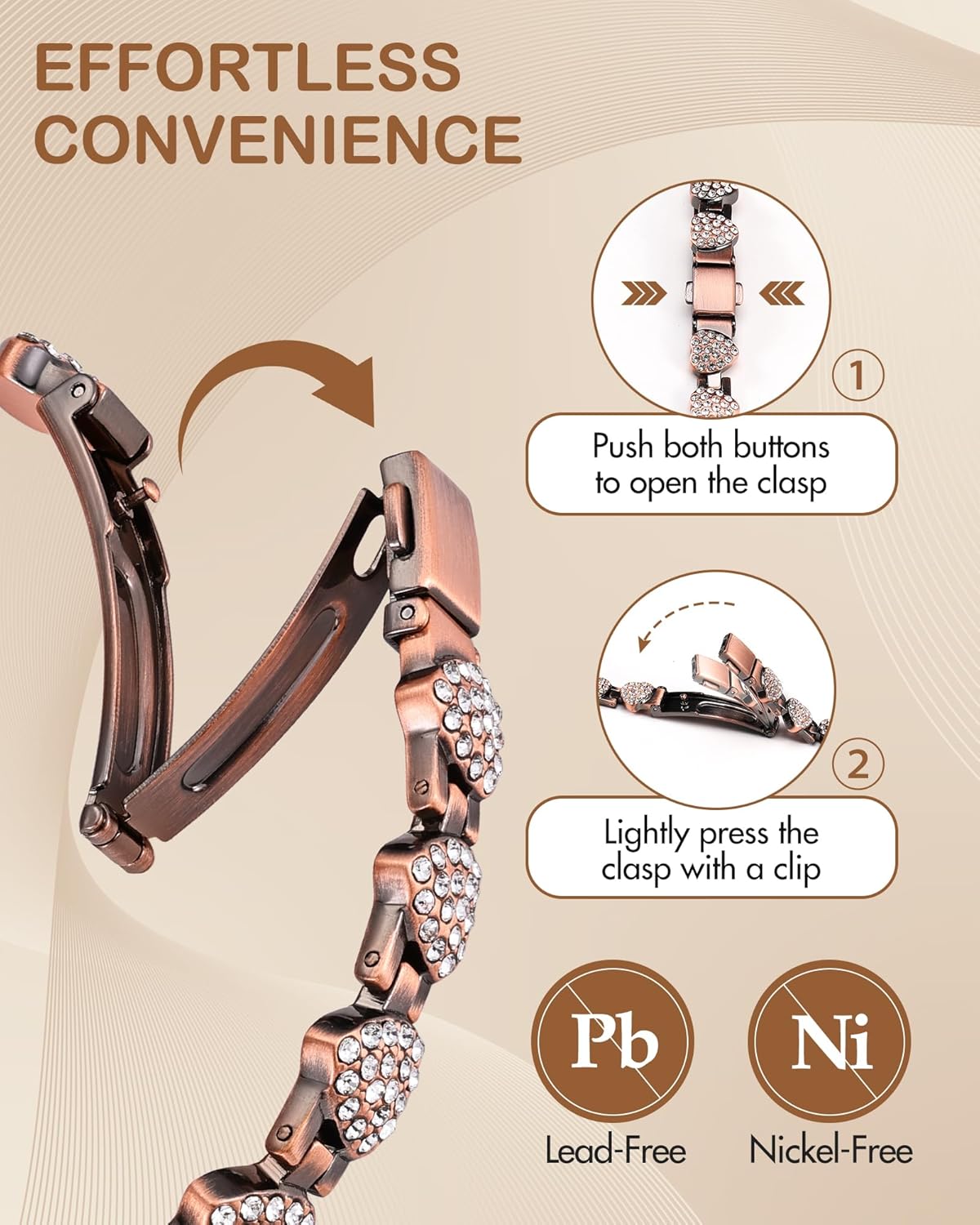 Feraco Copper Bracelets for Women, Ultra Strength Magnetic Bracelet with 3800 Gauss Neodymium Magnets & Dazzling Cubic Zirconia, 99.99% Pure Copper Jewelry Gift, Heart Shape