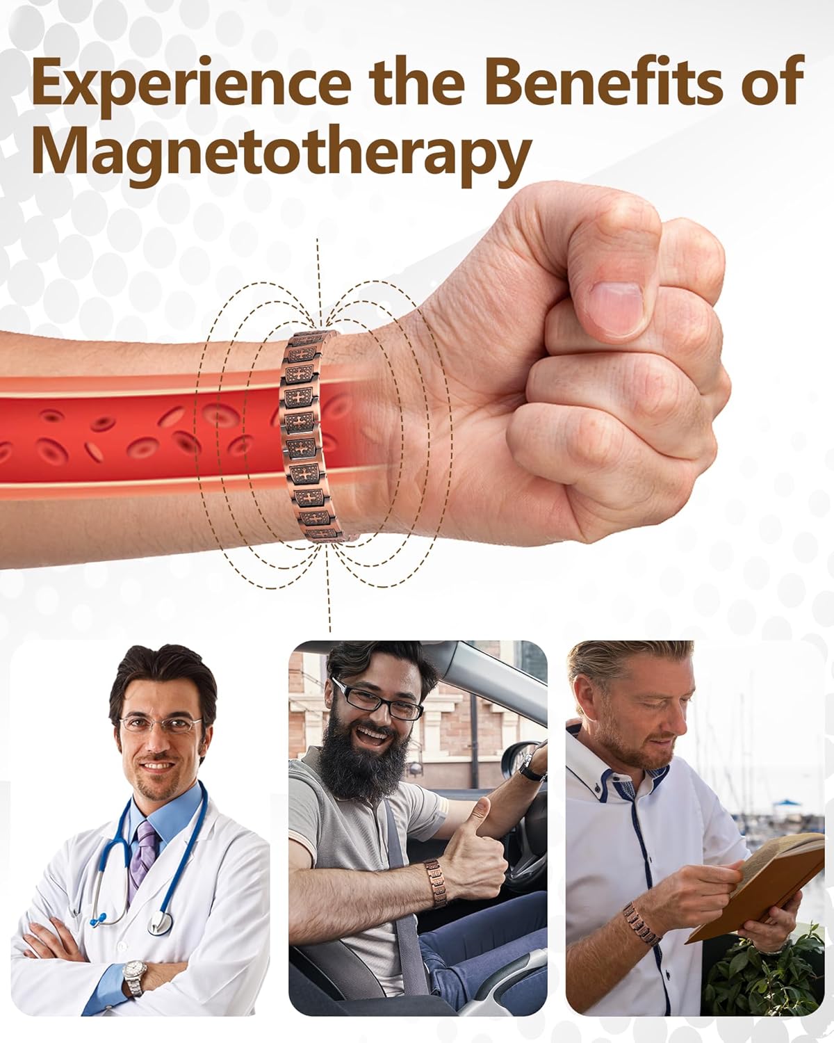 Feraco Copper Cross Bracelet for Men,Magnetic Therapy Bracelet with 46 Magnets - 99.99% Pure Copper