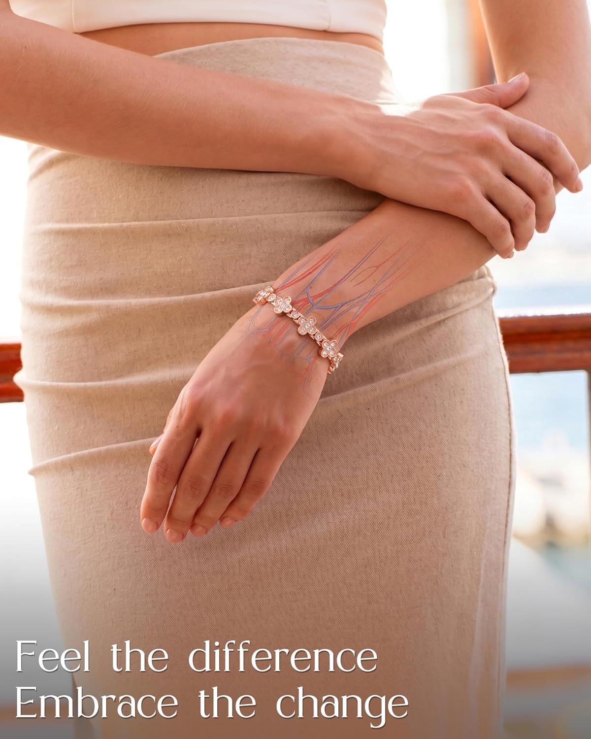 Feraco Pure Copper Bracelets for Women, Ultra Strength Magnetic Bracelet for Women with 3800 Gauss Magnet & Dazzling Austrian Crystals Stone, Flower Copper Jewelry Gift