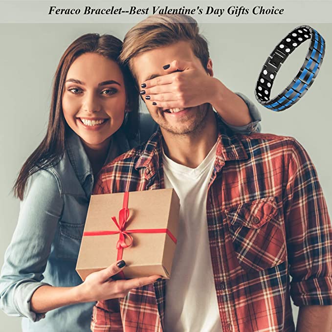 Black & 2 Blue Line Double Row Magnets Titanium Steel Magnetic Bracelet