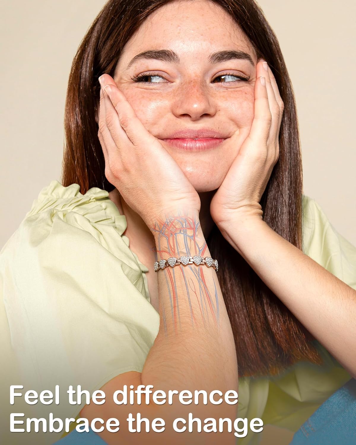 Feraco Copper Bracelets for Women, Ultra Strength Magnetic Bracelet with 3800 Gauss Neodymium Magnets & Dazzling Cubic Zirconia, 99.99% Pure Copper Jewelry Gift, Heart Shape