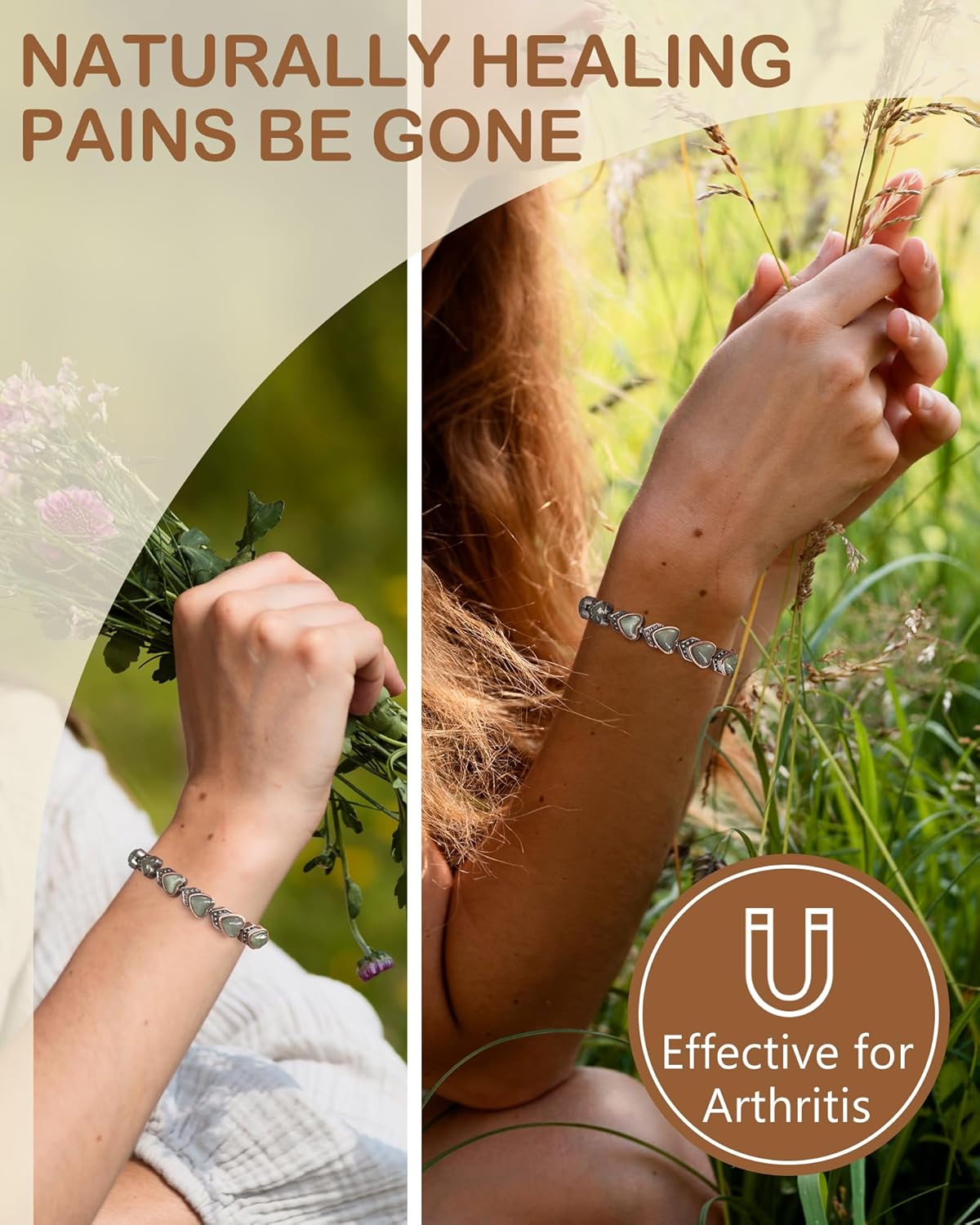 Feraco Pure Copper Bracelets for Women, Ultra Strength Magnetic Bracelet with 3800 Gauss Magnets & Natural Turquoise & Stones, Adjustable, Jewelry Gift