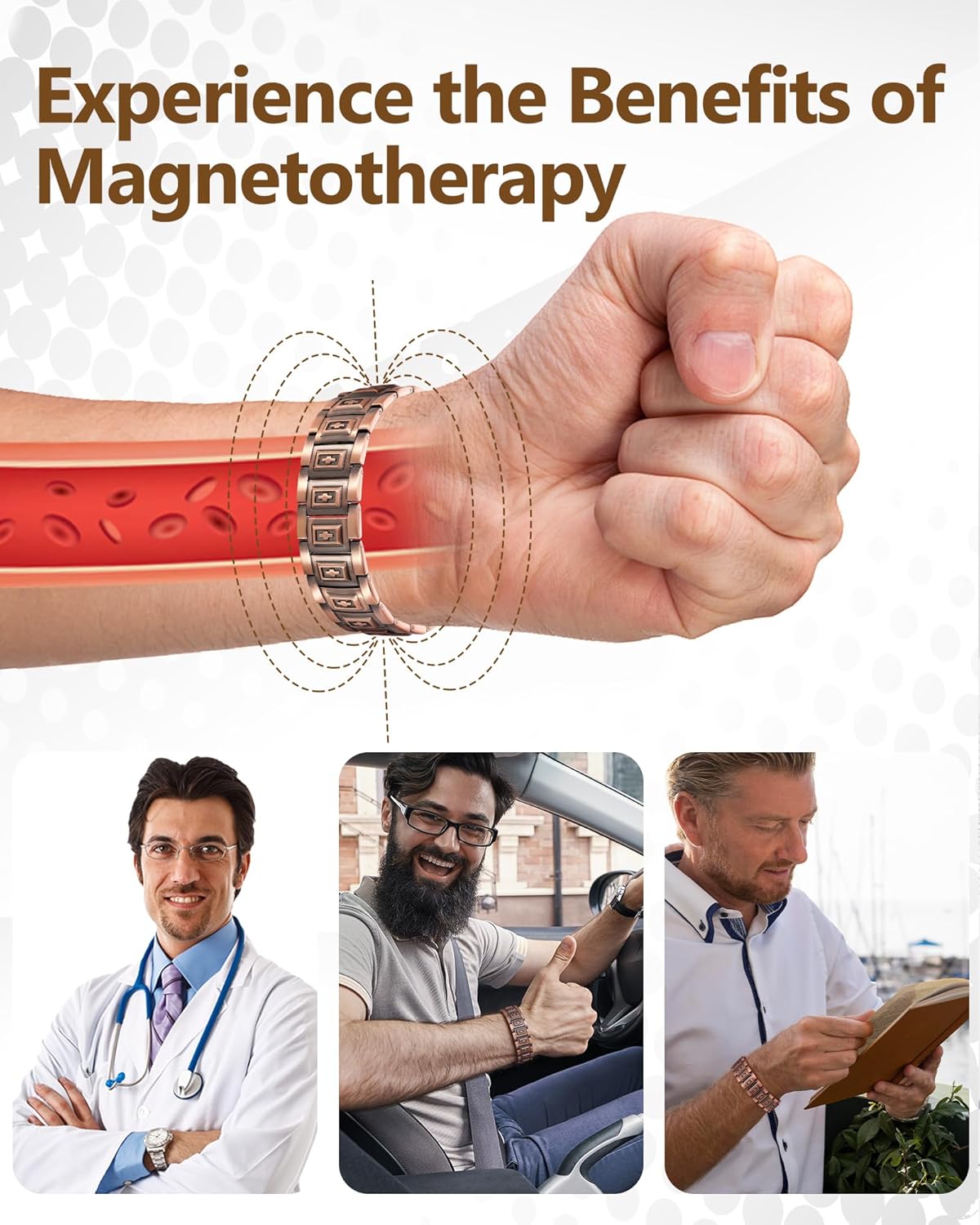 Feraco 3X Strength Copper Magnetic Cross Bracelet for Men - 99.99% Pure Copper with 3800 Gauss Magnets,Gifts for Him