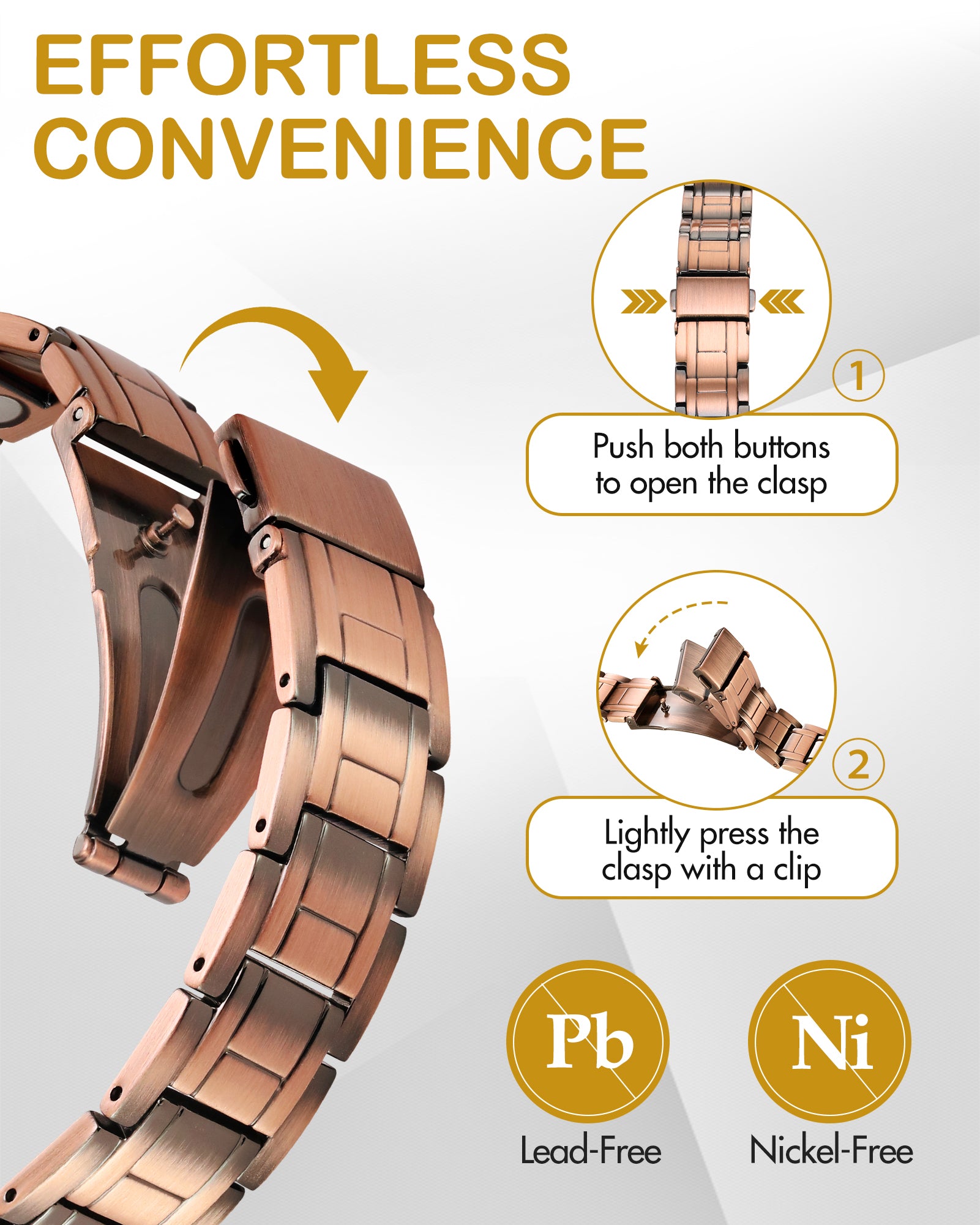 Feraco 99.99% Pure Copper Bracelet for Men, Ultra Strength Magnetic Bracelet with Powerful Neodymium Magnets & Pro Folding Clasp, Adjustable
