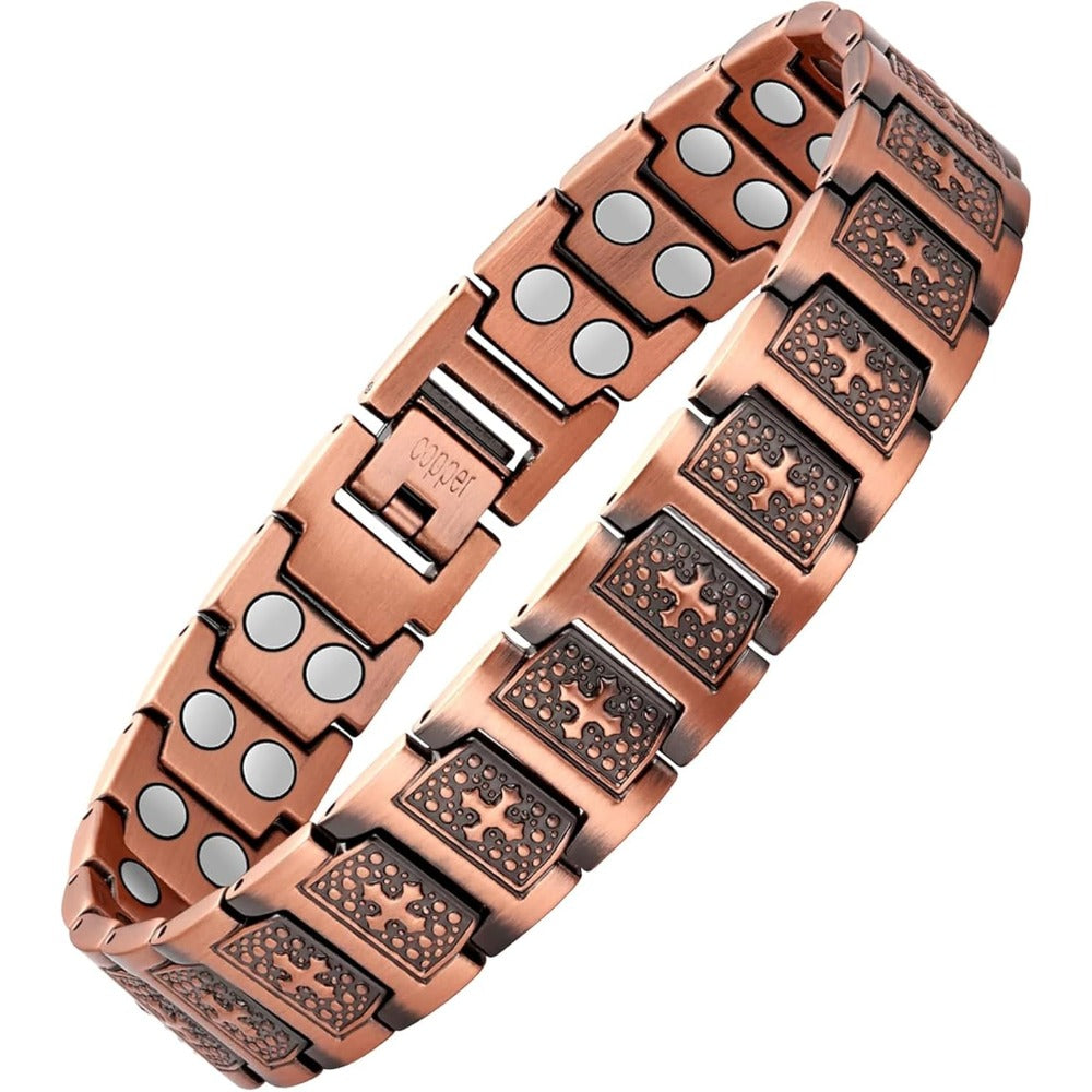 Feraco Copper Cross Bracelet for Men,Magnetic Therapy Bracelet with 46 Magnets - 99.99% Pure Copper