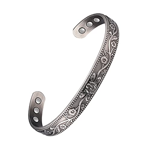 Vintage Flower Magentic Copper Cuff for Women.