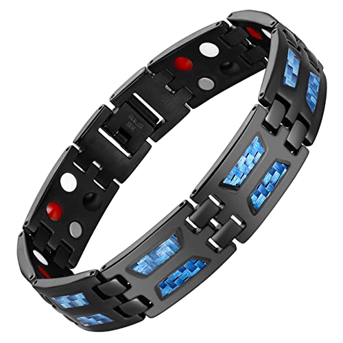 Unique Blue Carbon Fiber Titanium Steel Magnetic Bracelet for Men.