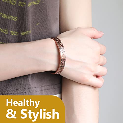 Vintage Flower Magentic Copper Cuff for Women.