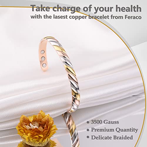 Fashionable Braided Pattern Copper Bracelet for Women.