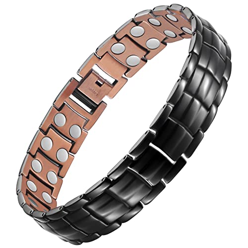 Feraco Men's Copper Magnetic Bracelet Elegant 99.99% Solid Copper Bracelets with Double-Row Strong Magnets.