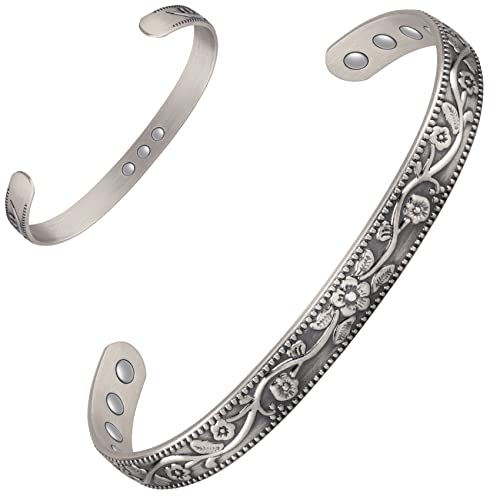 Vintage Flower Copper Cuff for Women with 11 Magnets.