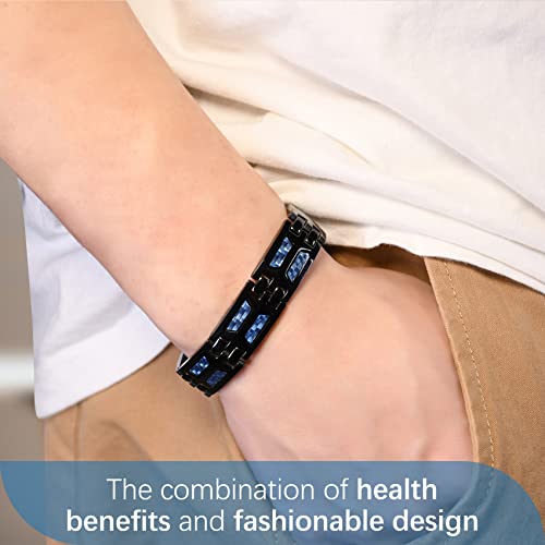 Unique Blue Carbon Fiber Titanium Steel Magnetic Bracelet for Men.