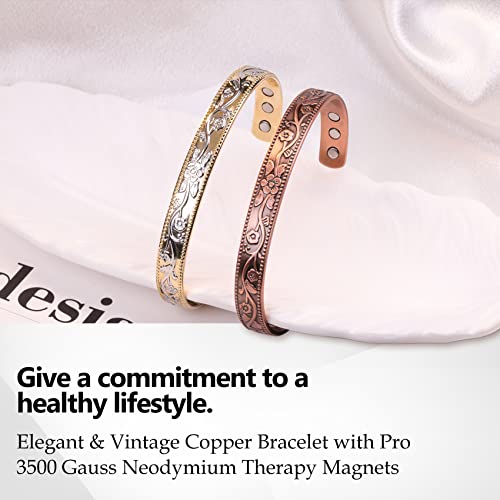 Vintage Flower Magentic Copper Cuff for Women.