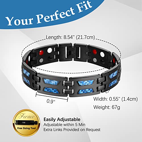 Unique Blue Carbon Fiber Titanium Steel Magnetic Bracelet for Men.