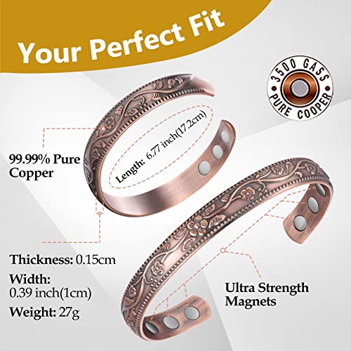 Vintage Flower Magentic Copper Cuff for Women.