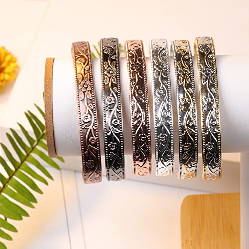 Vintage Flower Copper Cuff for Women with 11 Magnets.