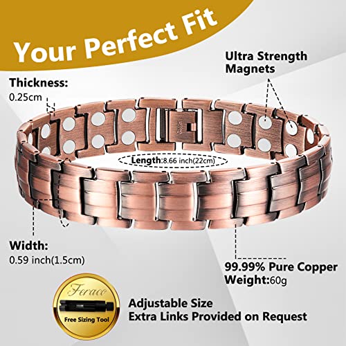 Feraco Men's Copper Magnetic Bracelet Elegant 99.99% Solid Copper Bracelets with Double-Row Strong Magnets.